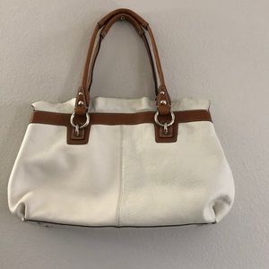 White and Tan Leather Coach Handbag Purse